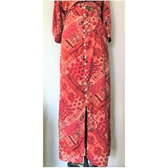 FREE PEOPLE LENNON MAXI DRESS PRIMROSE COMBO CORAL PINK M NWT - Picture 8 of 13